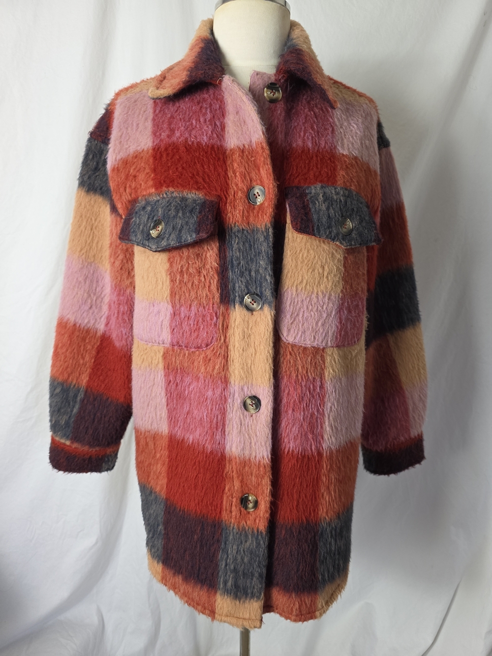 Polagram Patchwork Poly Wool Blend Multicolor Fuzzy Jacket Women's Medium M